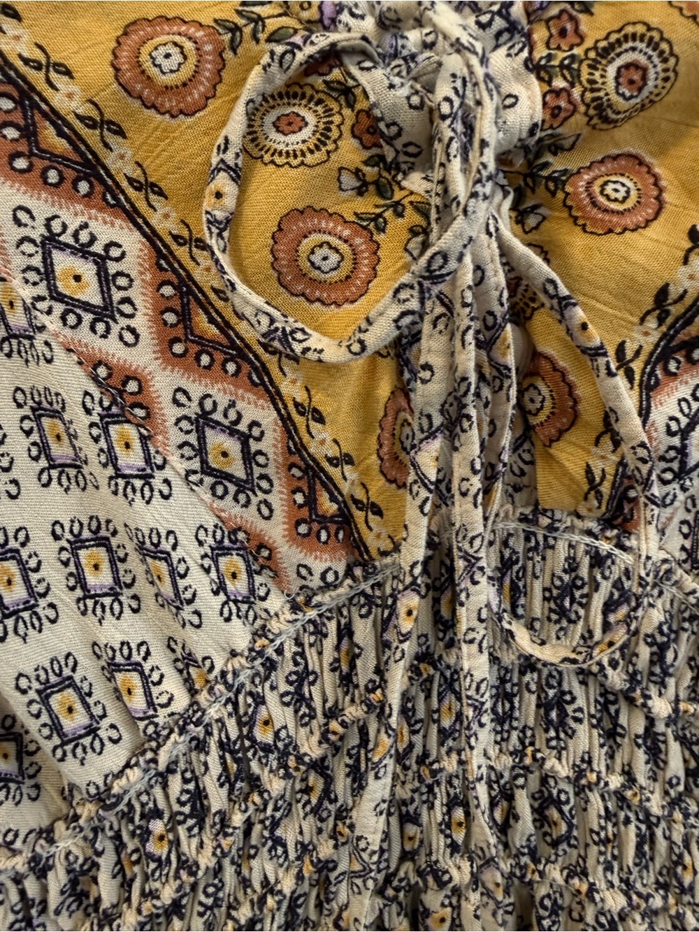 Nostalgia Ivory Maxi Dress with Yellow and Purple Border - Picture 4 of 6
